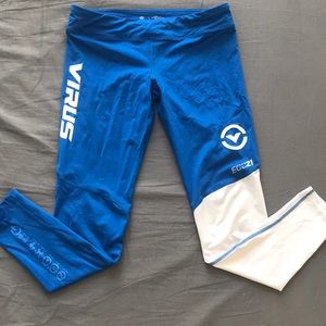 GUC VIRUS BLUE WHITE WOMENS COMPRESSION PANTS SZ M